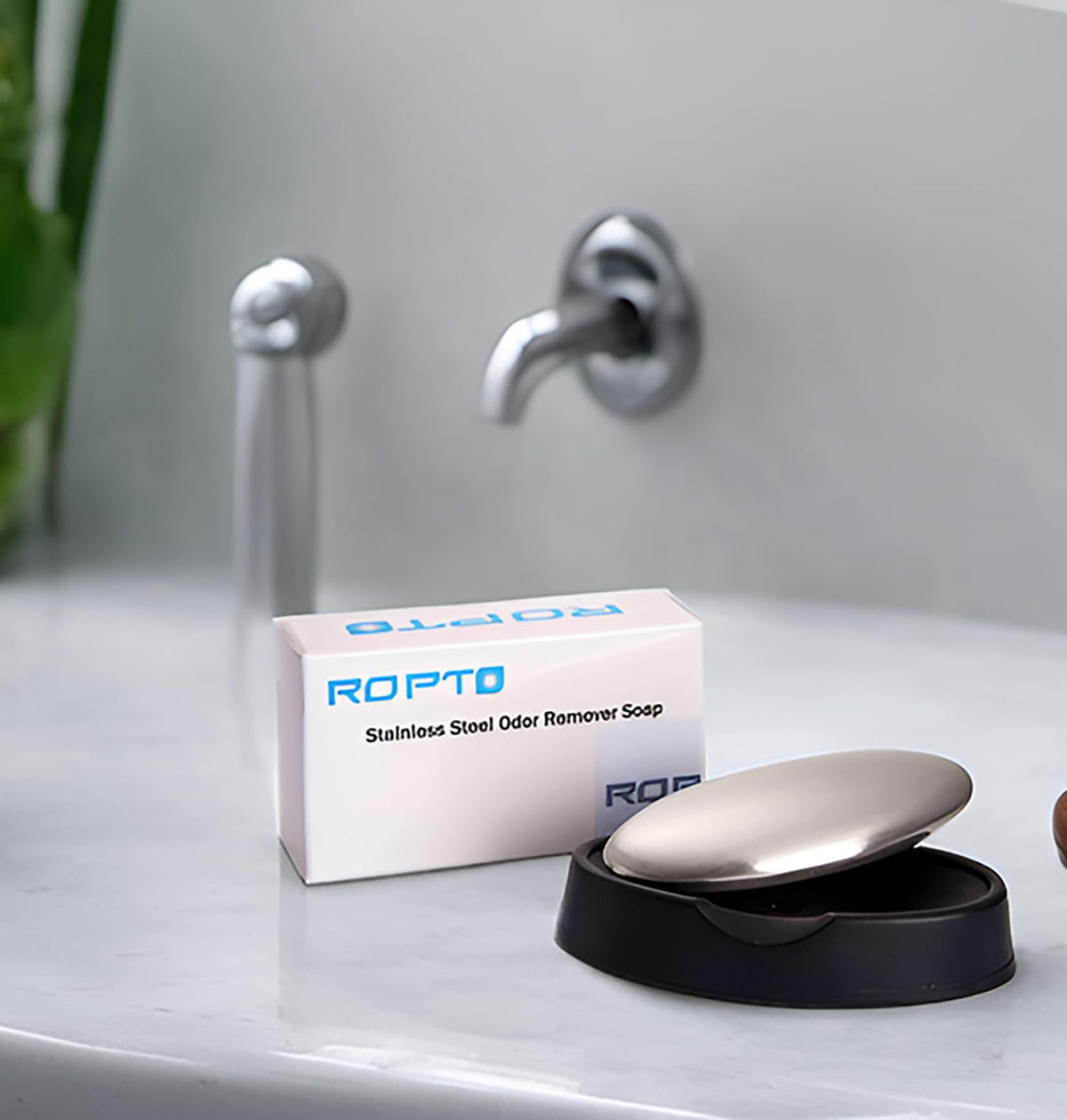 ROPTO Stainless Steel Soap Bar - Odor Remover for Hands, Eliminates Onion & Garlic Smells, 1 Count, Silvery Finish