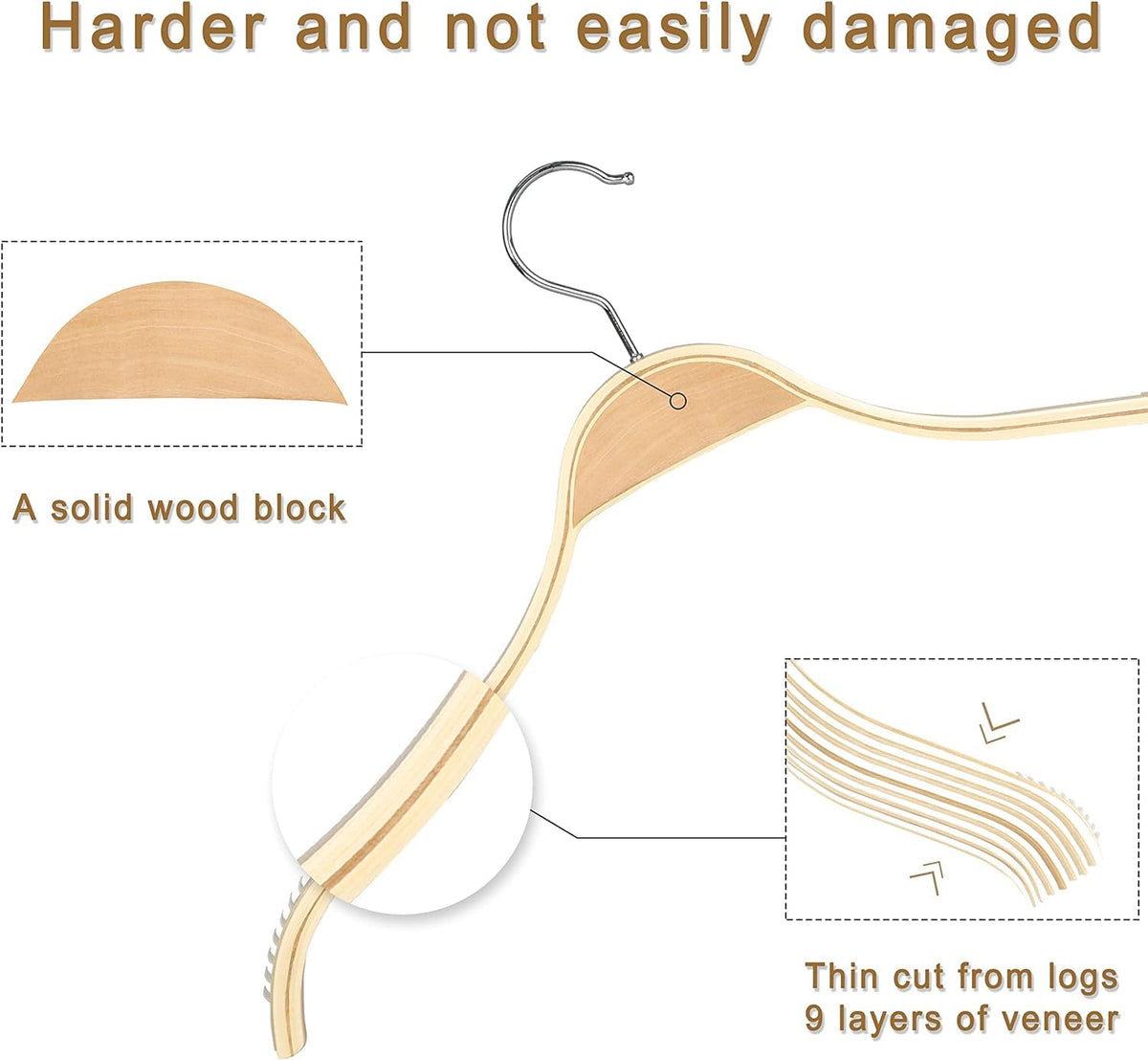 Topia Hanger Slim Natural Wood Hangers With Extra Soft Non-Slip Rubber Grips, 30-Pack High-Grade Fashion Hanger No Shoulder Bump