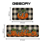 Geeory Fall Kitchen Mats Set Of 2, Buffalo Plaid Pumpkins Bowknot Floor Mat Farmhouse Seasonal Holiday Thanksgiving Decorations