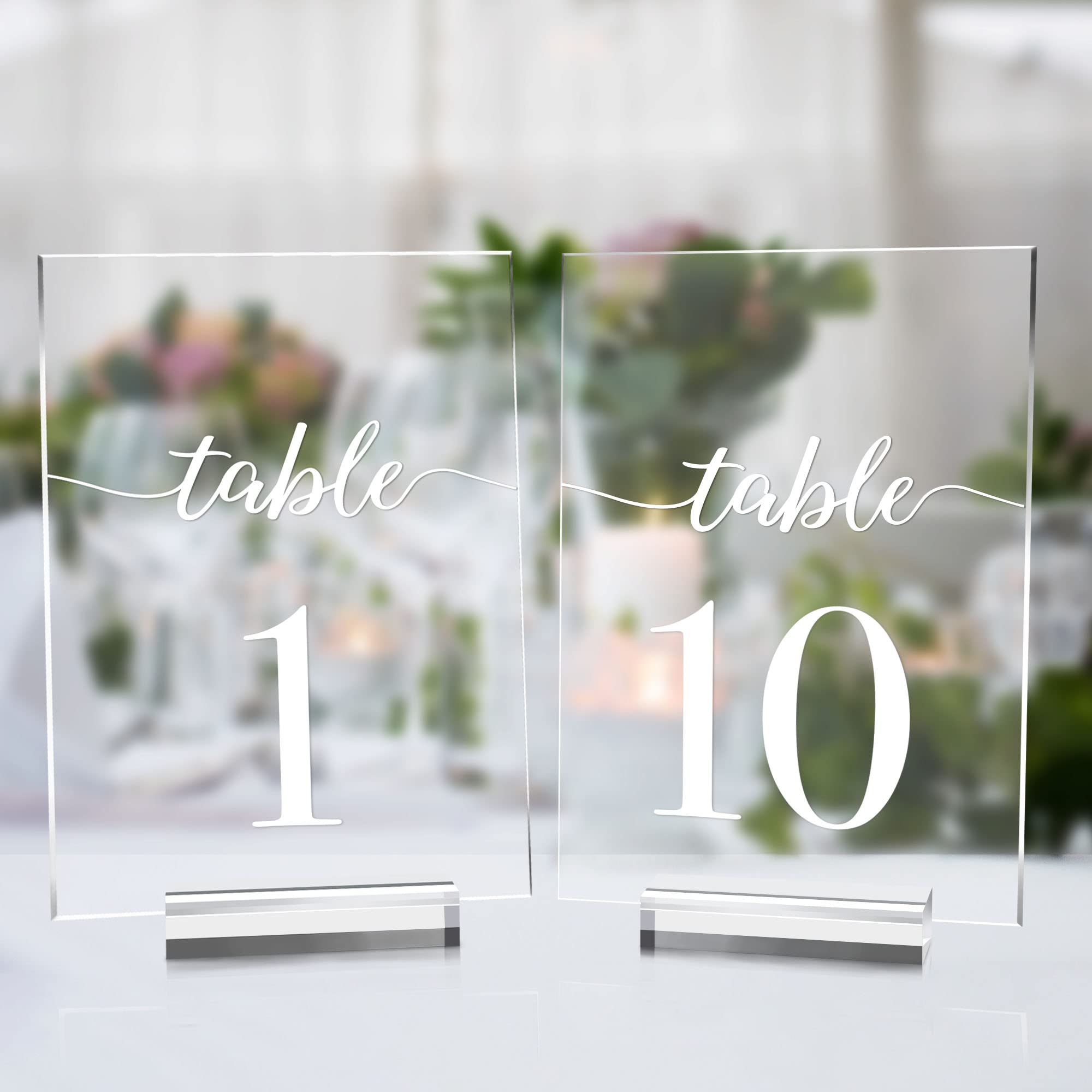 5x7 Inch Wedding Table Numbers 1-10 with Stands- JINMURY Clear Acrylic Table Numbers Printed Calligraphy Font, Acrylic Sign Wedd