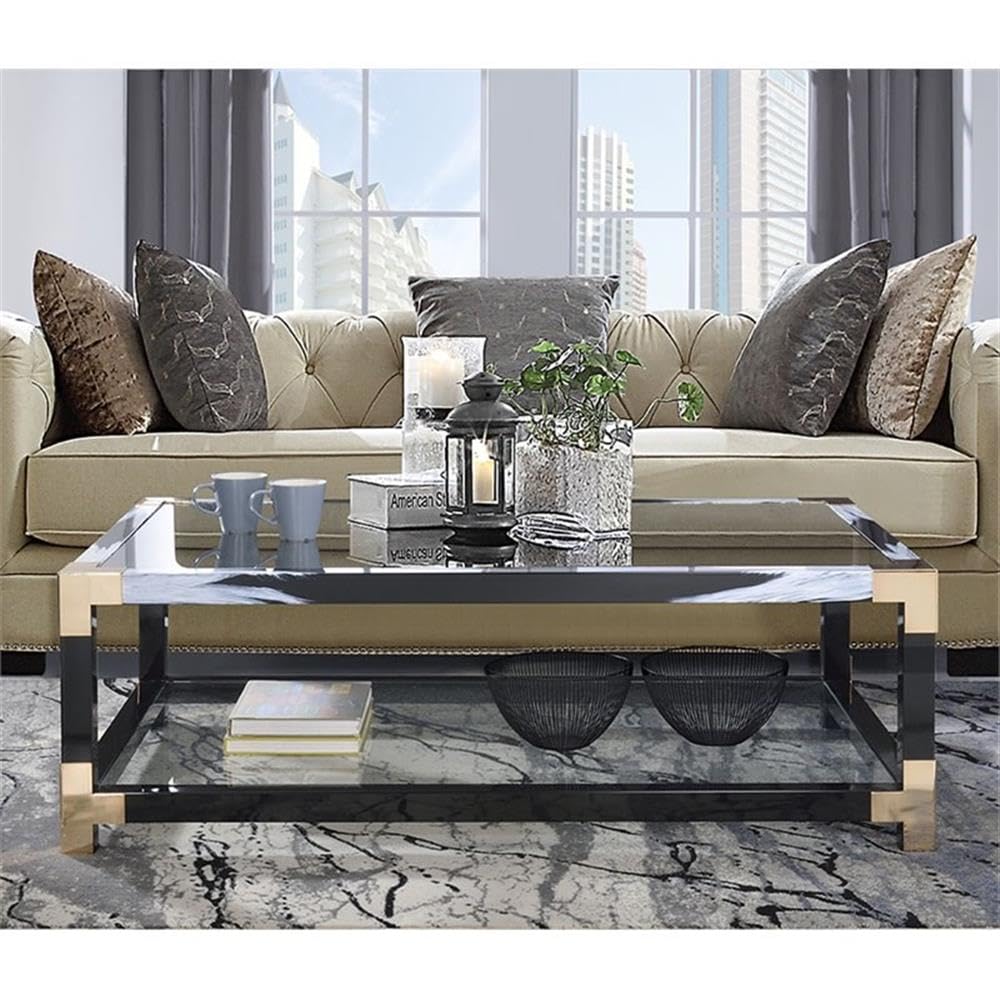 Acme Lafty 54" Glass Top Coffee Table in White Brushed and Black