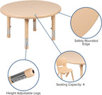 33 Round Natural Plastic Height Adjustable Activity Table Set with 4 Chairs