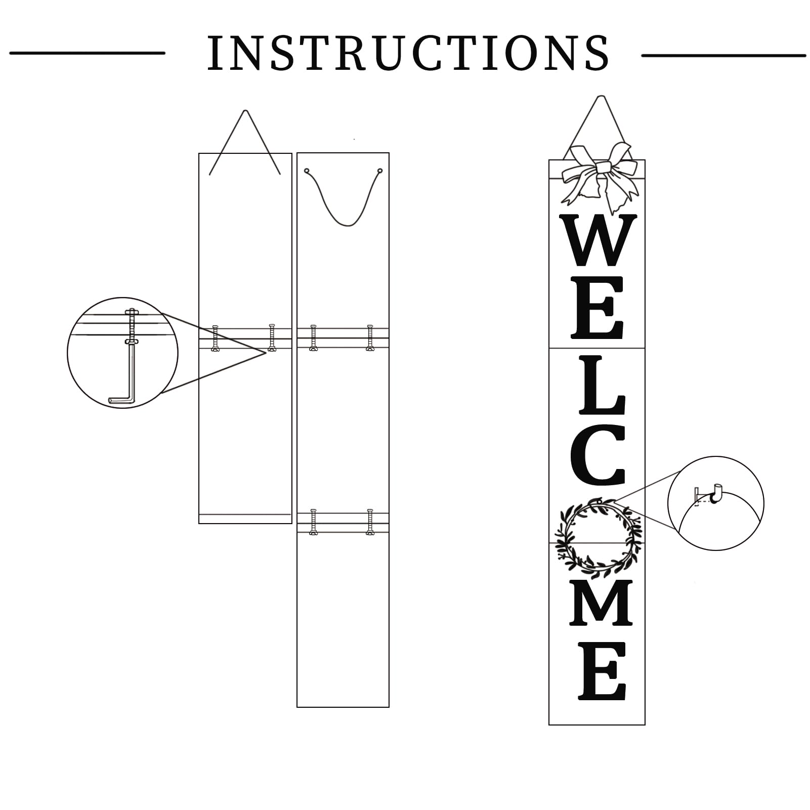 Ecogreda Welcome Sign For Front Porch- 47Inch,Wooden Interchangeable Vertical Home Wall Decor,Standing And Hanging Farmhouse Out
