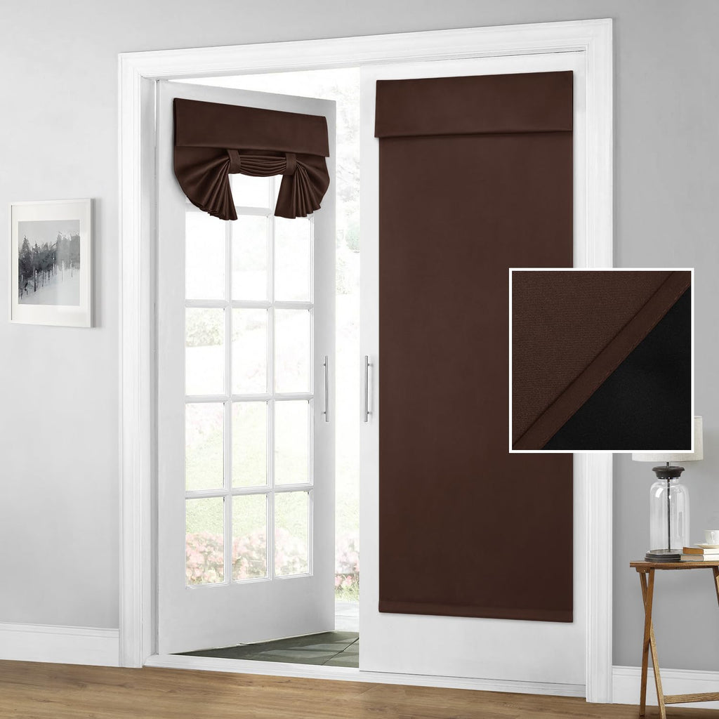 Homeideas 100% Blackout French Door Curtains, Privacy Door Curtains For Door Window, 30 X 68 Inch Room Darkening Curtains, Thermal Insulated Door Window Shades For Bedroom, (1 Panel, Brown)