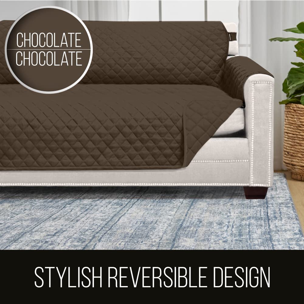 Sofa Shield Patented Sectional Slip Cover, Large Cushion Protector, Reversible Stain And Dog Tear Resistant Slipcover, Quilted Microfiber 30X30” Seat, Washable Covers For Dogs Pets Kids, Chocolate