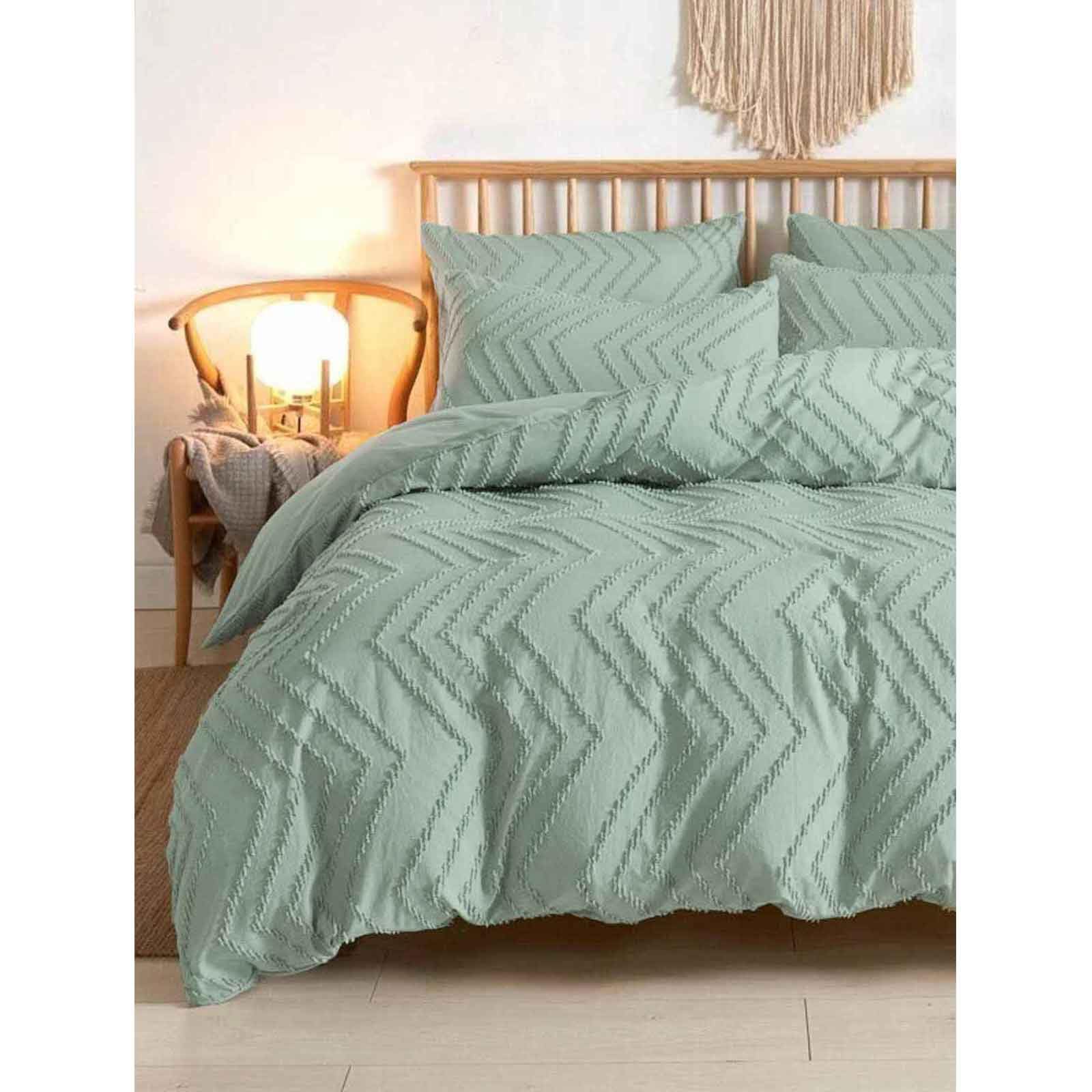 Nanko Sage Green Duvet Cover King Size, 3Pc Boho Tufted Microfiber Bedding Comforter Cover Set, All Season Aesthetic Shabby Chic