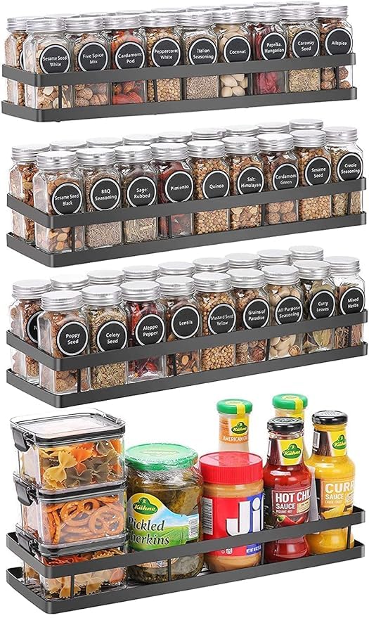Vervique Emporium Wall Mounted Spice Rack Organizer | HeavyDuty Metal Shelf For Kitchen, Pantry, Cabinet, Bathroom Storage For 