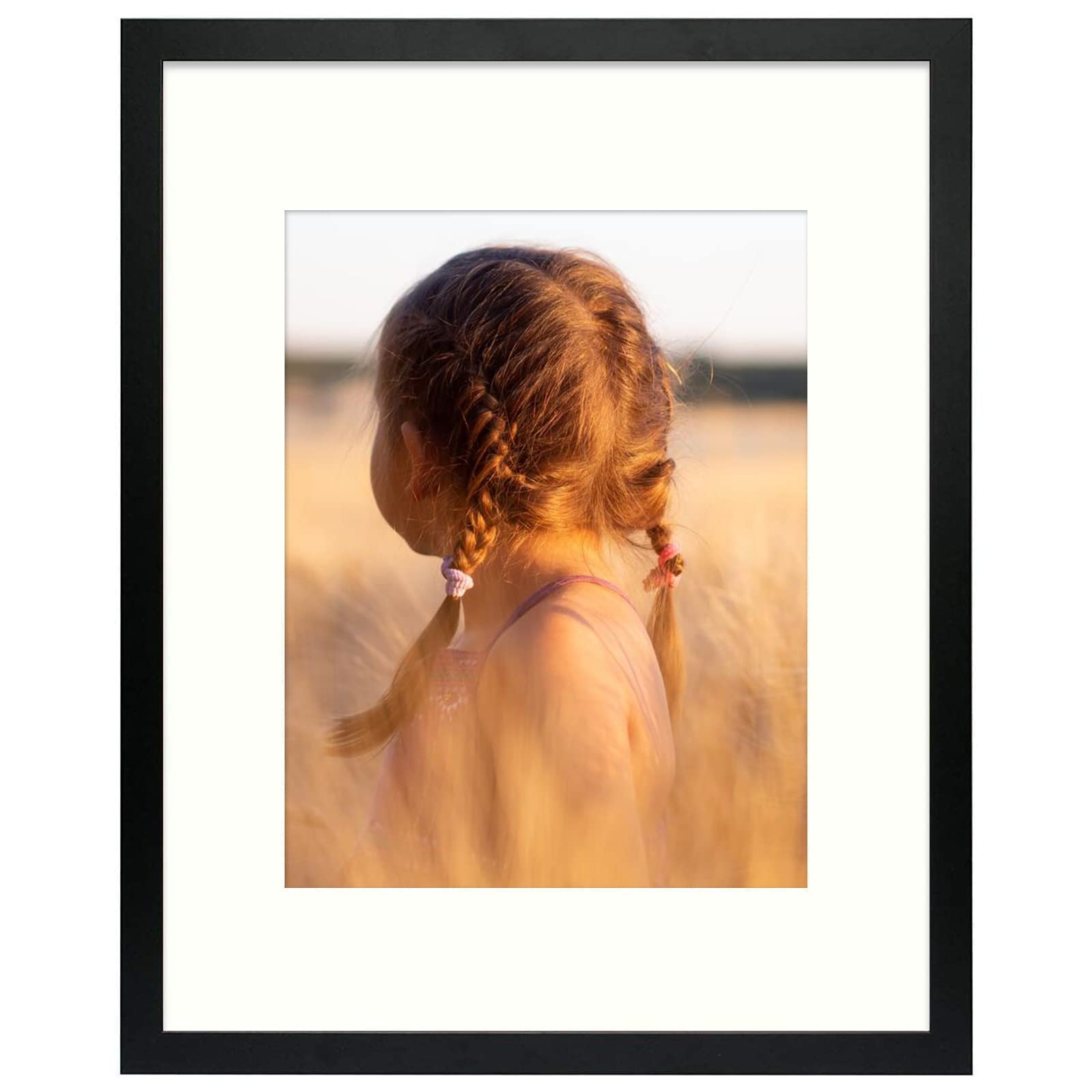 Golden State Art, Simple and Stylish Picture Frame with Ivory Color Mat & Real Glass Vertical Horizontal Display (16x20, Black)