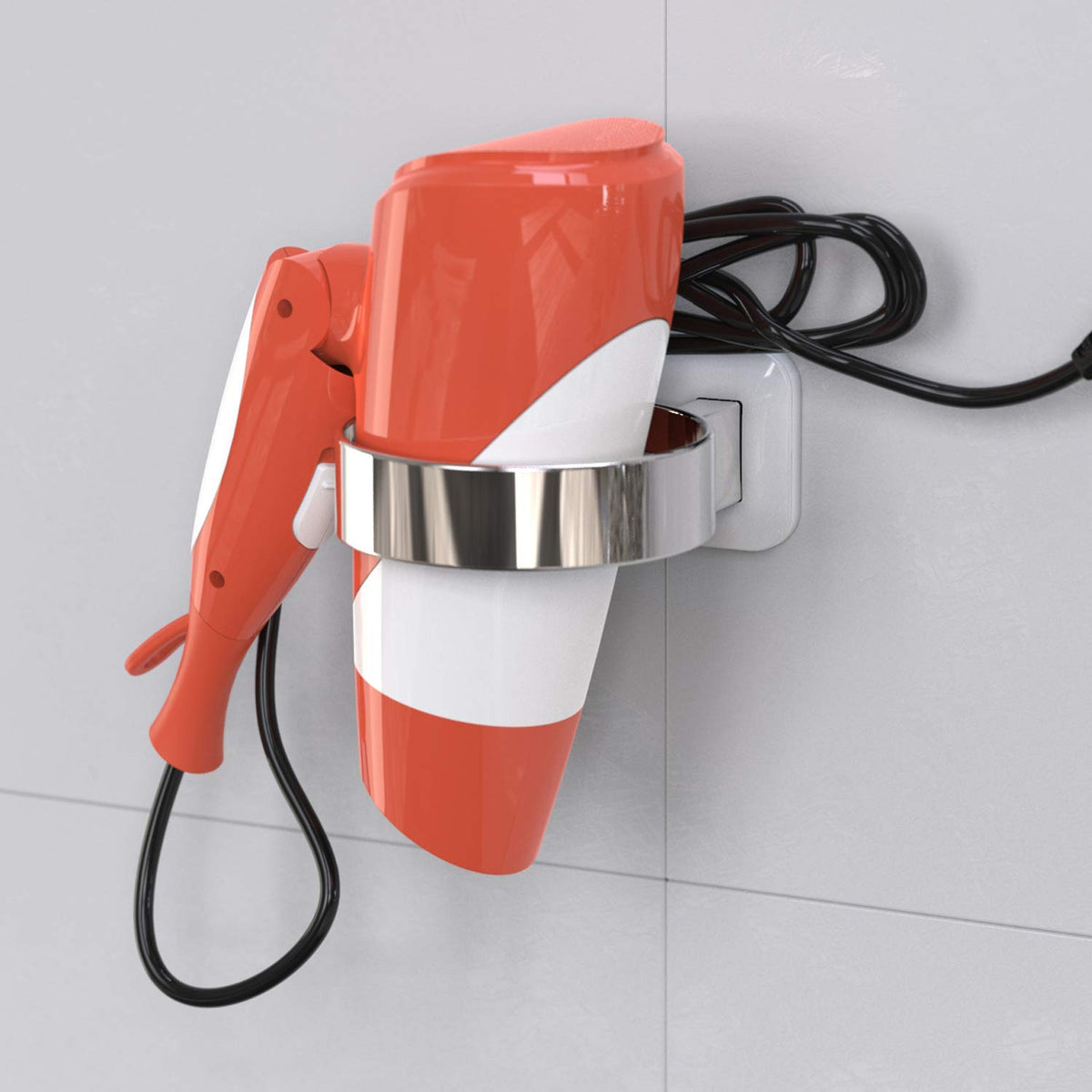 RAIKEDR Hair Dryer Holder - Extra Large Rim Bathroom Cabinet Door Stand, Wall Mount, White, L 3.7”×W 2.1”×H 4.3”