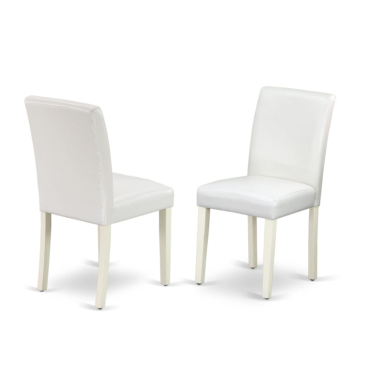 East West Furniture Suab3-Lwh-64 3 Piece Modern Dining Table Set Contains A Round Wooden Table With Dropleaf & Shelves And 2 White Faux Leather Parson Dining Chairs, 42X42 Inch, Linen White