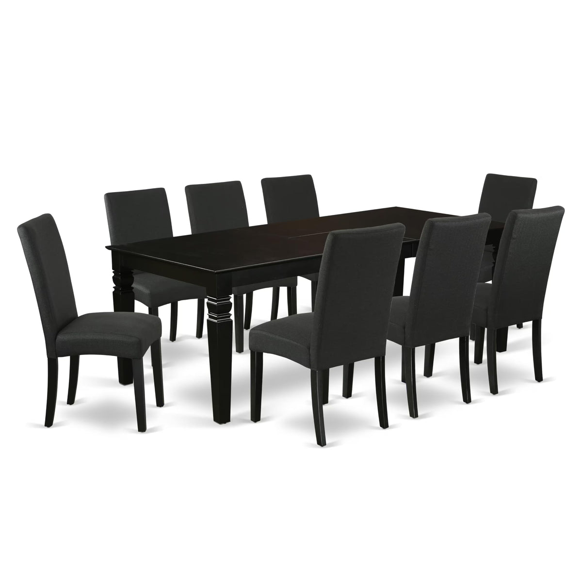 East West Furniture Lgdr9-Blk-24 9 Piece Dining Room Set Includes A Rectangle Kitchen Table With Butterfly Leaf And 8 Black Color Linen Fabric Upholstered Chairs, 42X84 Inch, Black