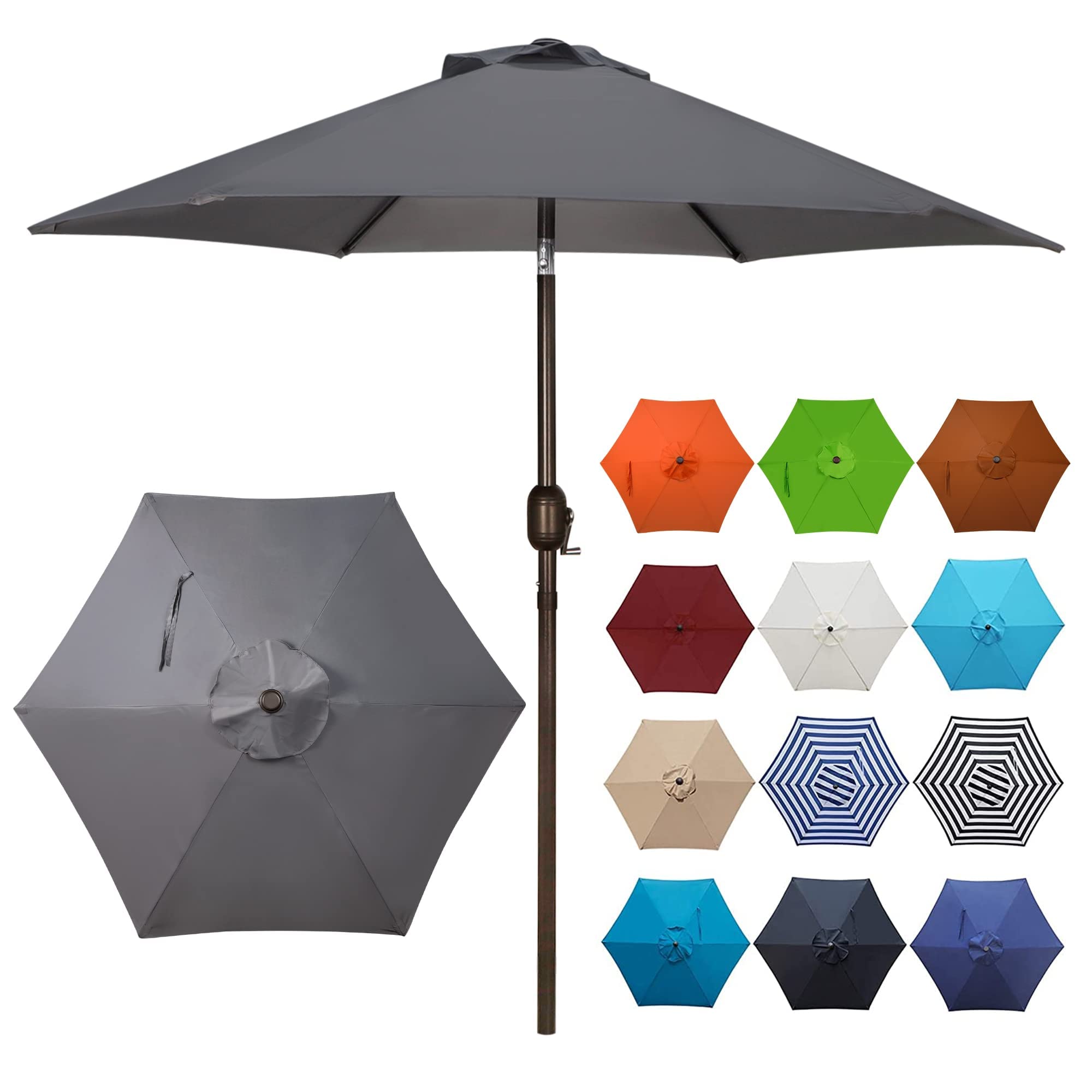 Blissun 7.5 Ft Patio Umbrella, Yard Umbrella Push Button Tilt Crank, Dark Grey