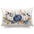 Dfxsz Fall Pillow Covers 12X20 Inch Fall Thanksgiving Dark Blue White Pumpkin Maple Leaf Lumbar Pillow Covers Polyester Fall Dec