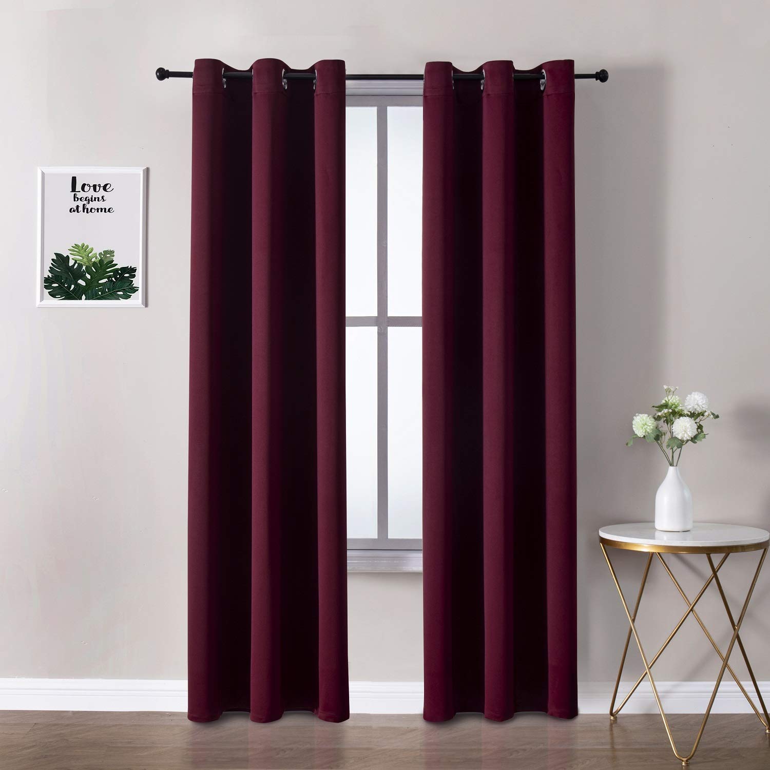 ChrisDowa Grommet Blackout Curtains for Bedroom and Living Room - 2 Panels Set Thermal Insulated Room Darkening Curtains (Burgun