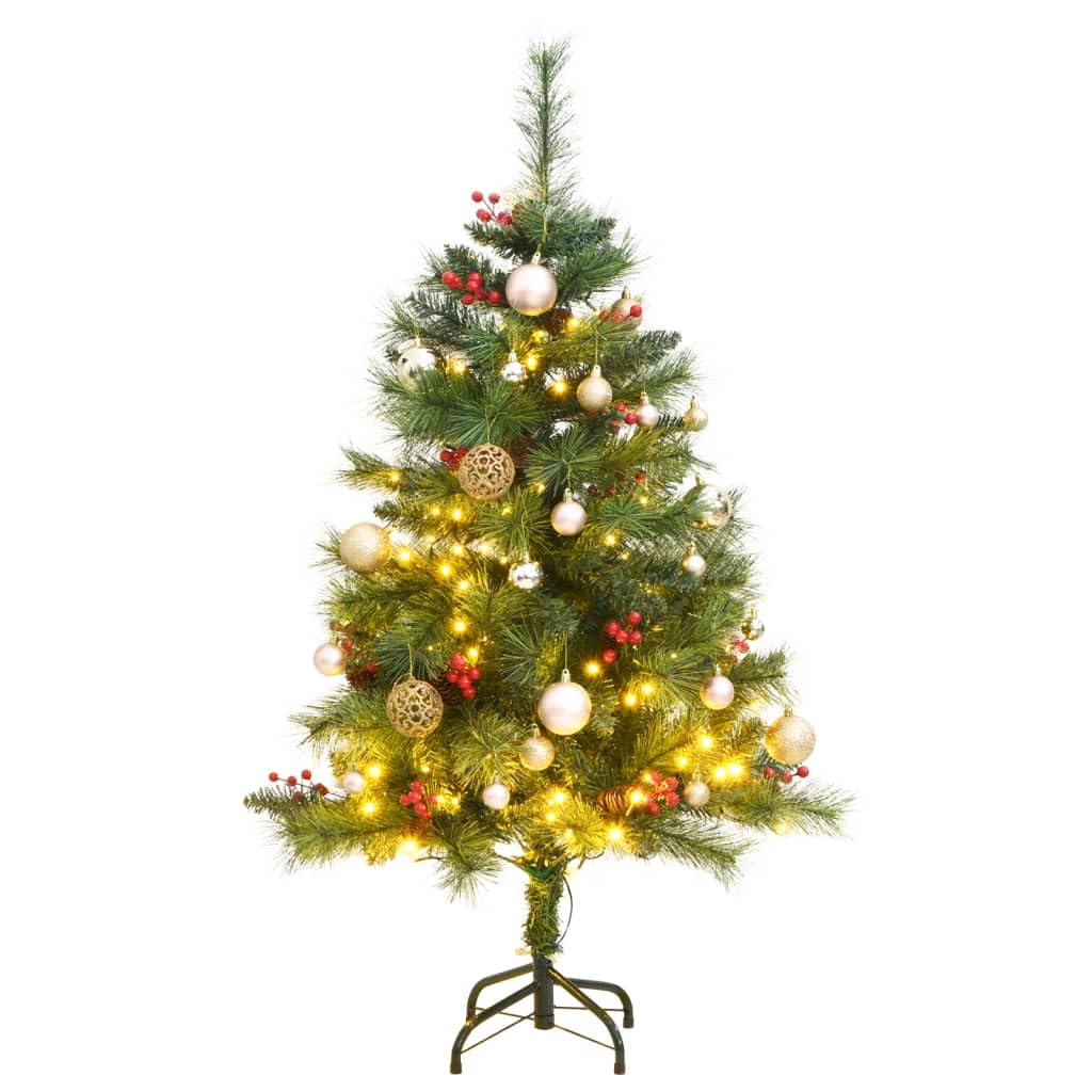 Vidaxl Artificial Hinged Christmas Tree With Led Lights And Decorative Ball Set, 47.2 Inch  Height, Easy Assembly, Sturdy Stand For I