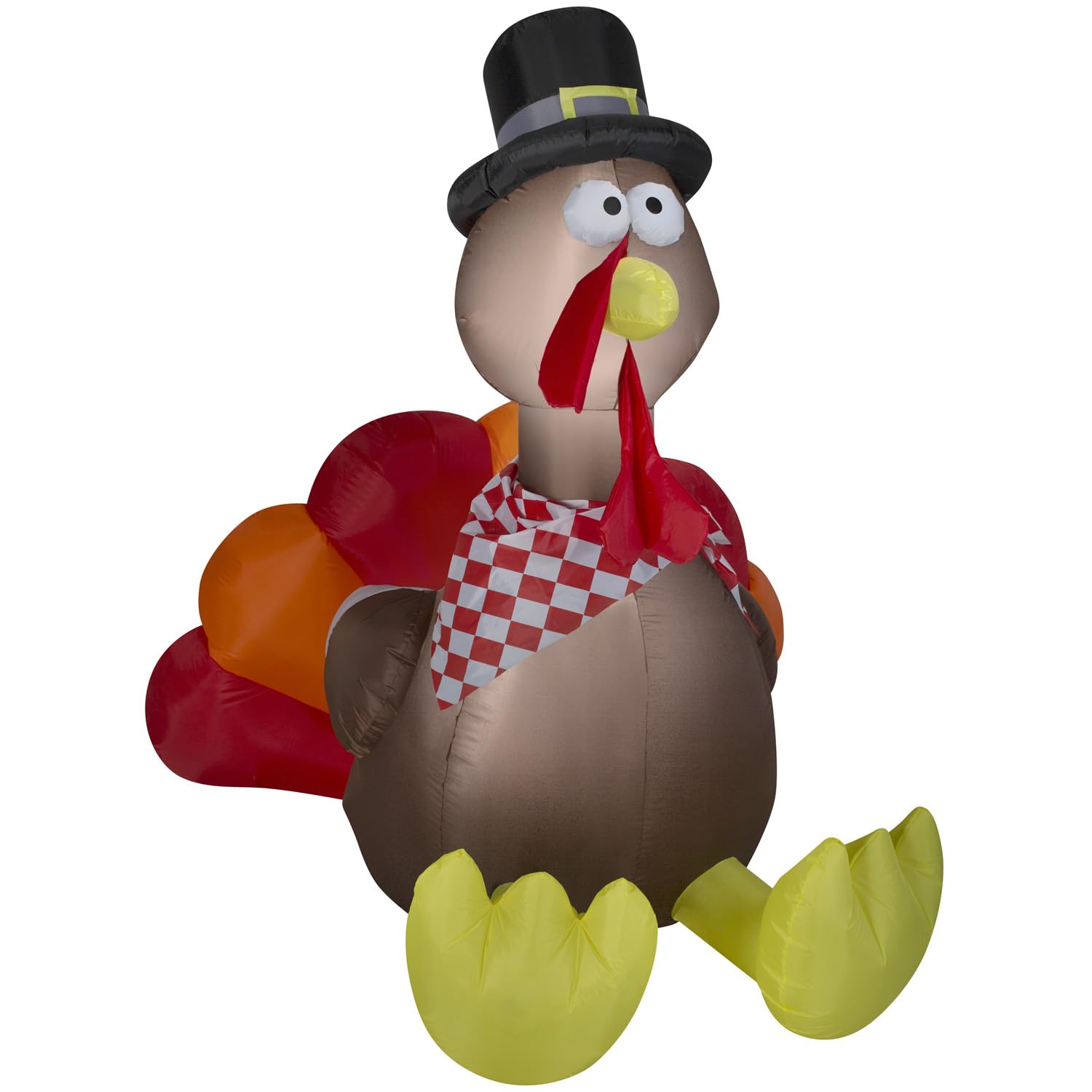 Gemmy Thanksgiving Inflatable Turkey with Checkered Scarf, 6 ft Tall, Multi