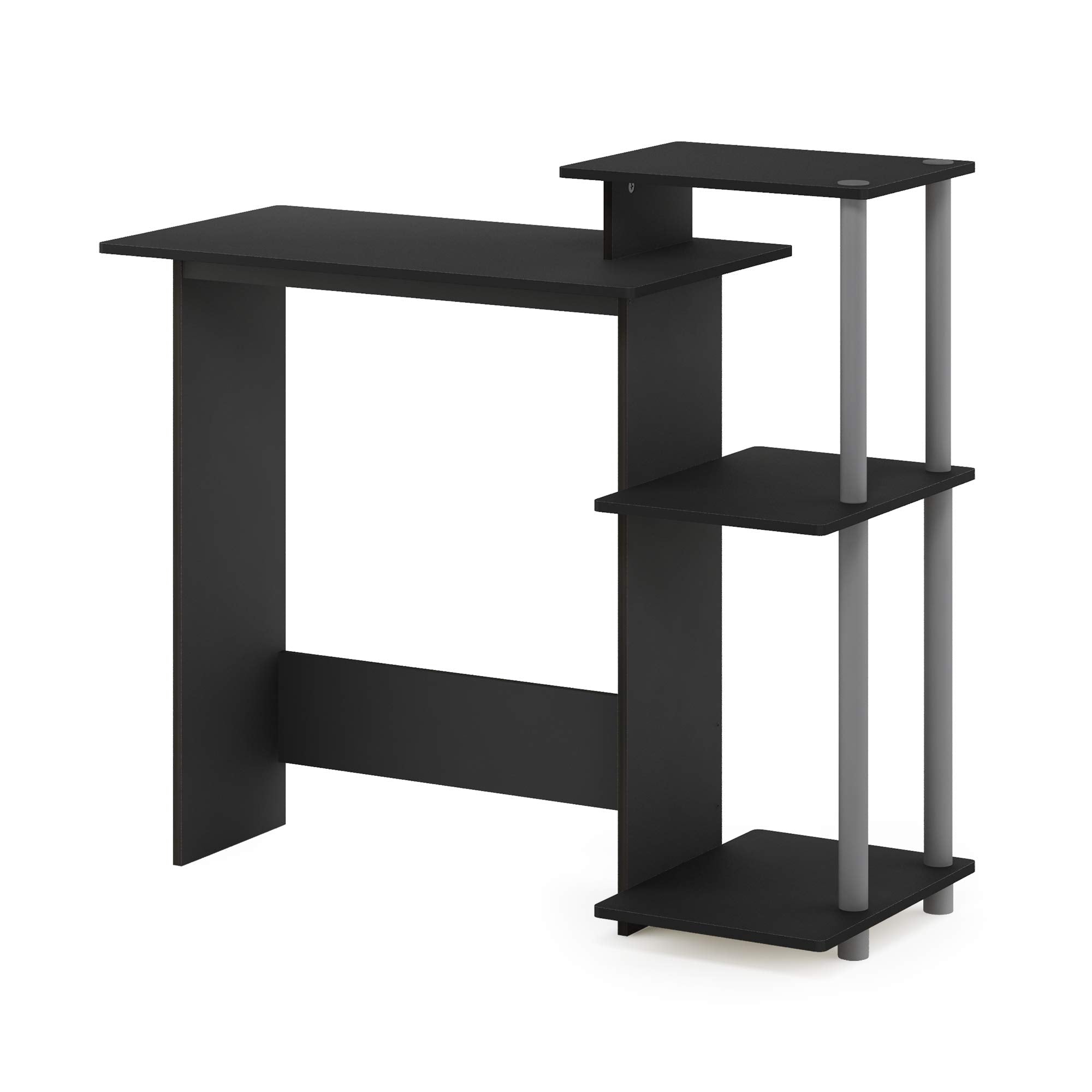 Furinno Efficient Home Laptop Notebook Computer Desk with Square Shelves, Black/Grey