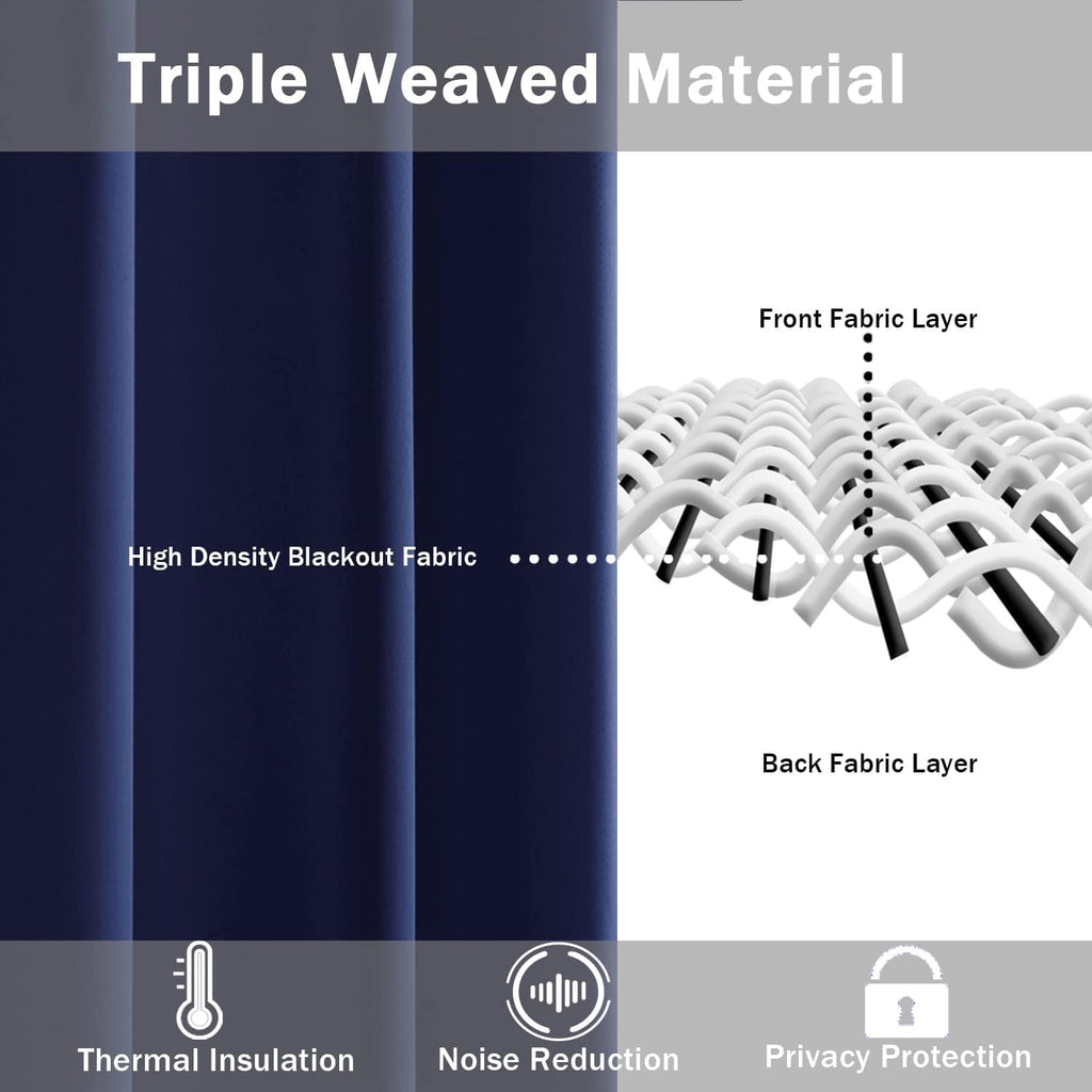 Jiuzhen Navy Blue Blackout Curtains With Tiebacks Thermal Insulated, Light Blocking And Noise Reducing Grommet Curtains For Bedroom And Living Room, Set Of 2 Window Curtain Panels, 70 X 96 Inch Length