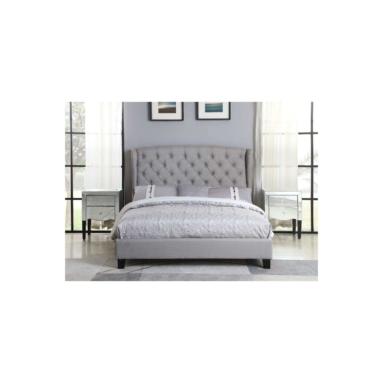 Best Master Furniture Yvette Upholstered Tufted With Wingback Platform Bed California King, Grey