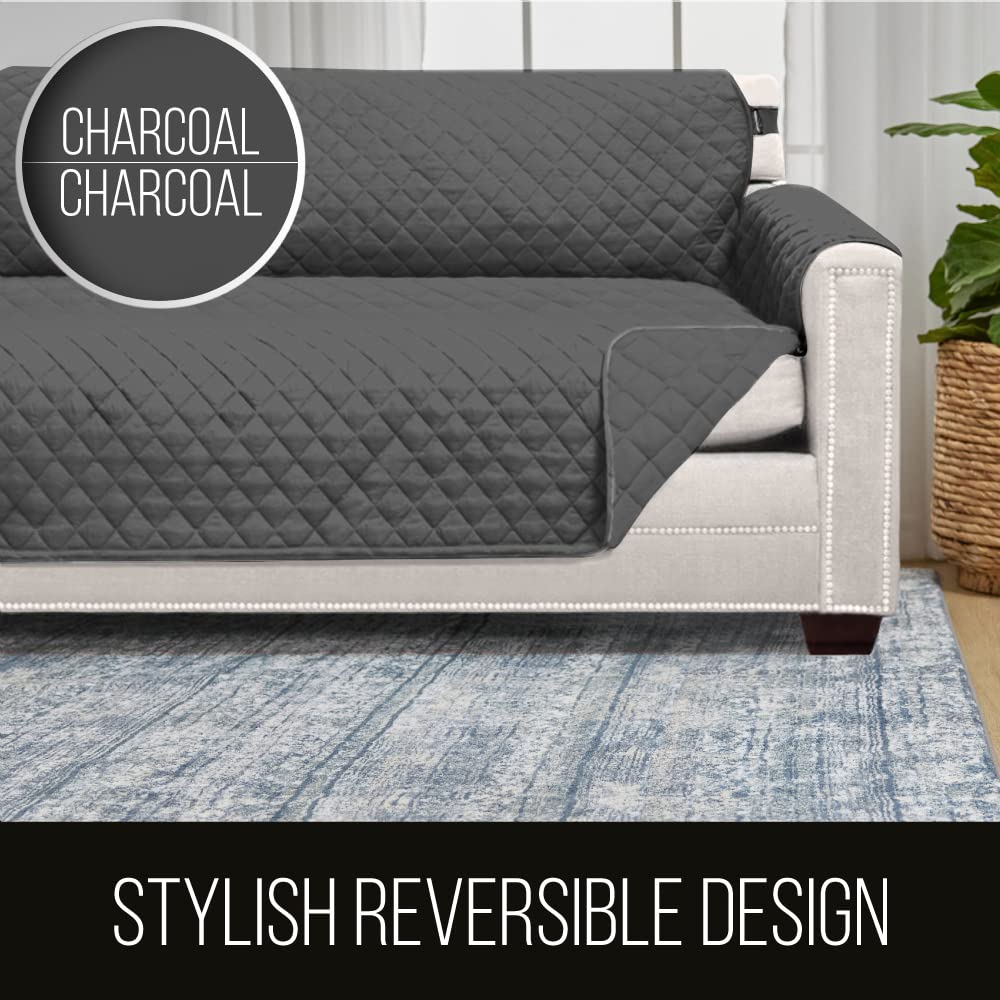 Sofa Shield Patented Chaise Slip Cover, Large Cushion Protector, Reversible Stain And Dog Tear Resistant Slipcover, Quilted Microfiber 102X34” Seat, Washable Covers For Dogs Pets Kids, Black Gray
