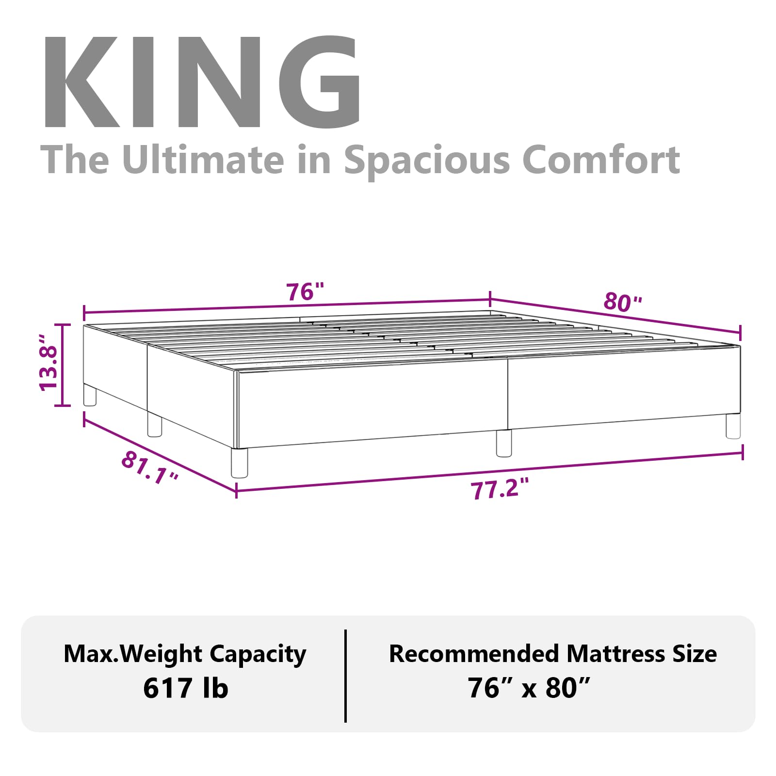 vidaXL King Size Bed Frame with Plywood Slats, Platform Bed Frame, Velvet Upholstered Mattress Foundation, No Box Spring Needed & Easy Assembly, Dark Gray, Without Mattress