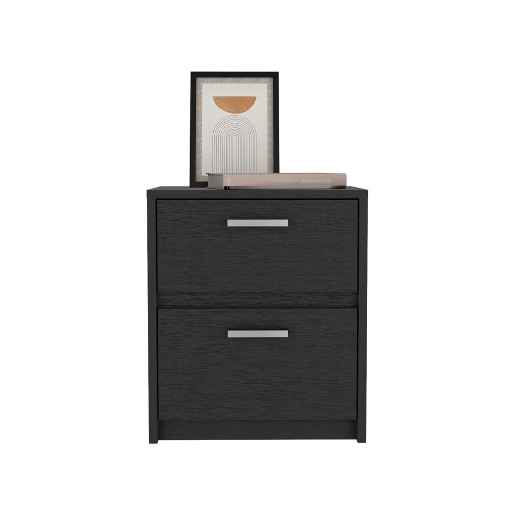 Nightstand 18&Quot; H, 2 Drawers With Metal Handles, Black