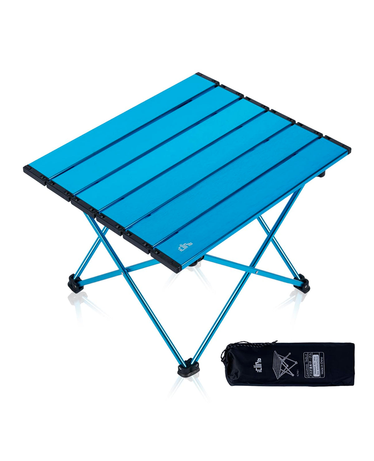 iClimb Ultralight Compact Camping Folding Table with Carry Bag (Blue - S)