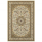 HomeRoots Polypropylene 7' x 10' Ivory Beige Machine Woven Oriental Indoor Area Rug
