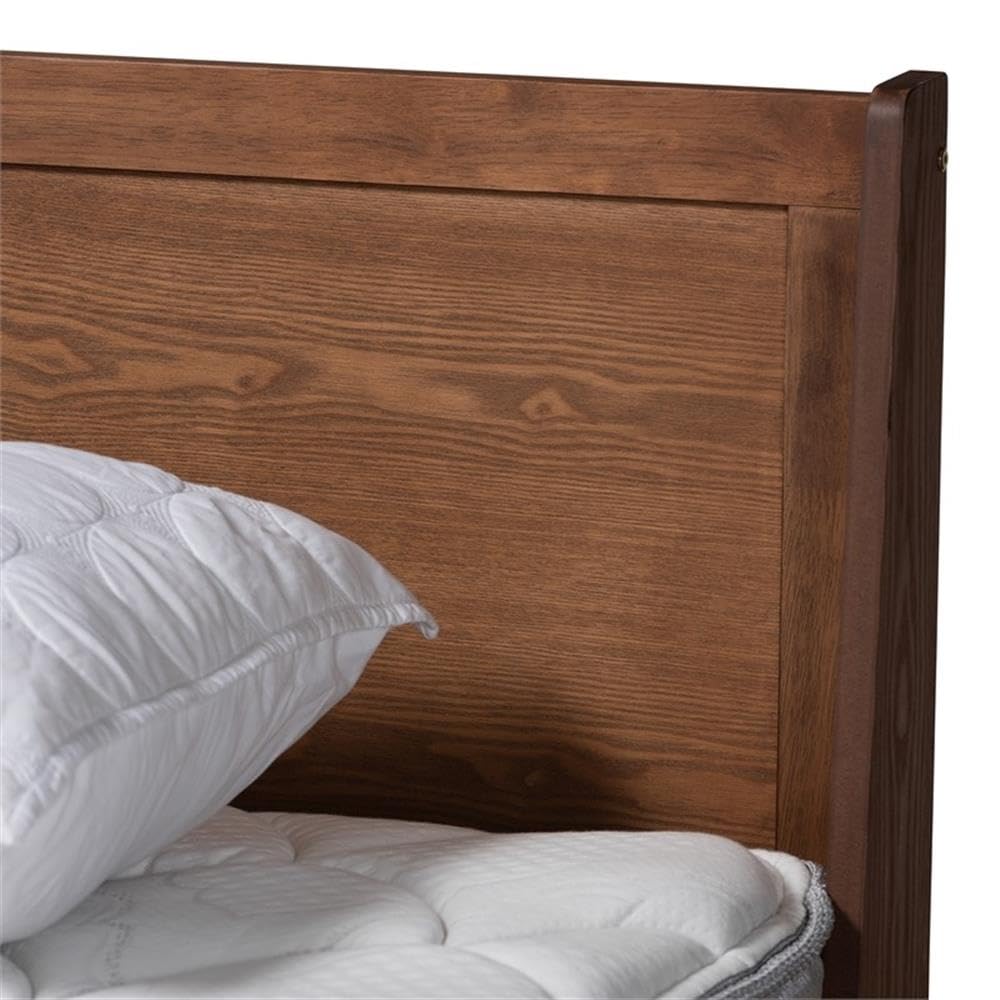Baxton Studio Macayle Mid-Century Modern Ash Walnut Finished Wood King Size Platform Bed