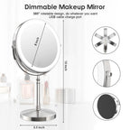 Lighted Makeup Mirror, 8' Rechargeable Double Sided Magnifying Mirror With 3 Colors, 1X/10X 360 Rotation Touch Screen Vanity Mi