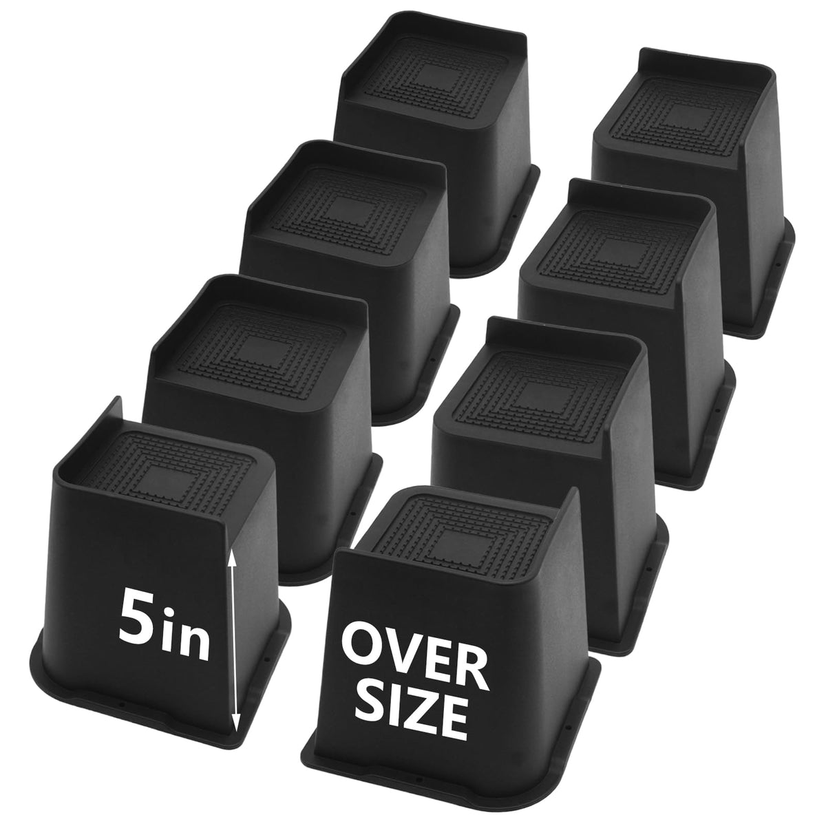 Hanihua 8 Pack Bed Risers 5 Inch Heavy Duty, Oversized Furniture Risers, Black Bed Lifts Risers For Table, Sofa, Chair, Couch, D
