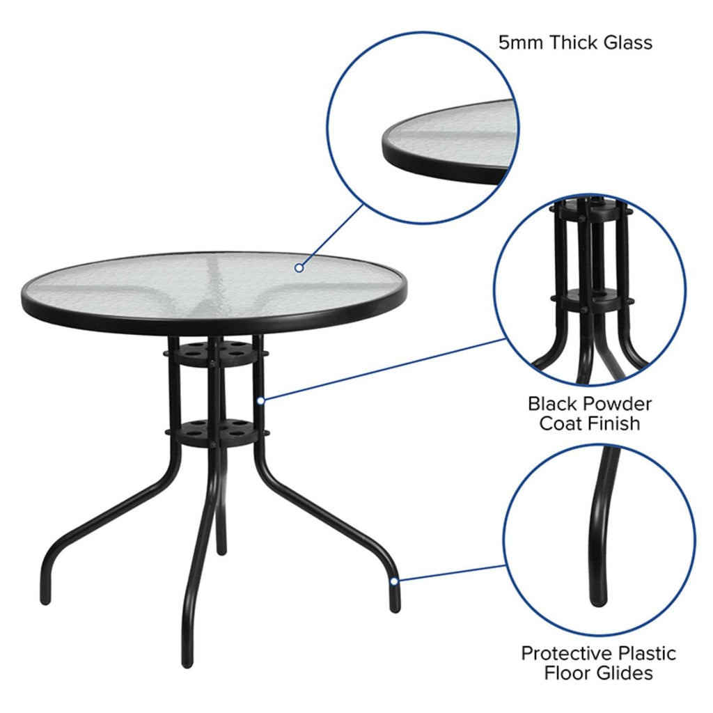 Flash Furniture Bellamy 31.5'' Round Tempered Glass Metal Table