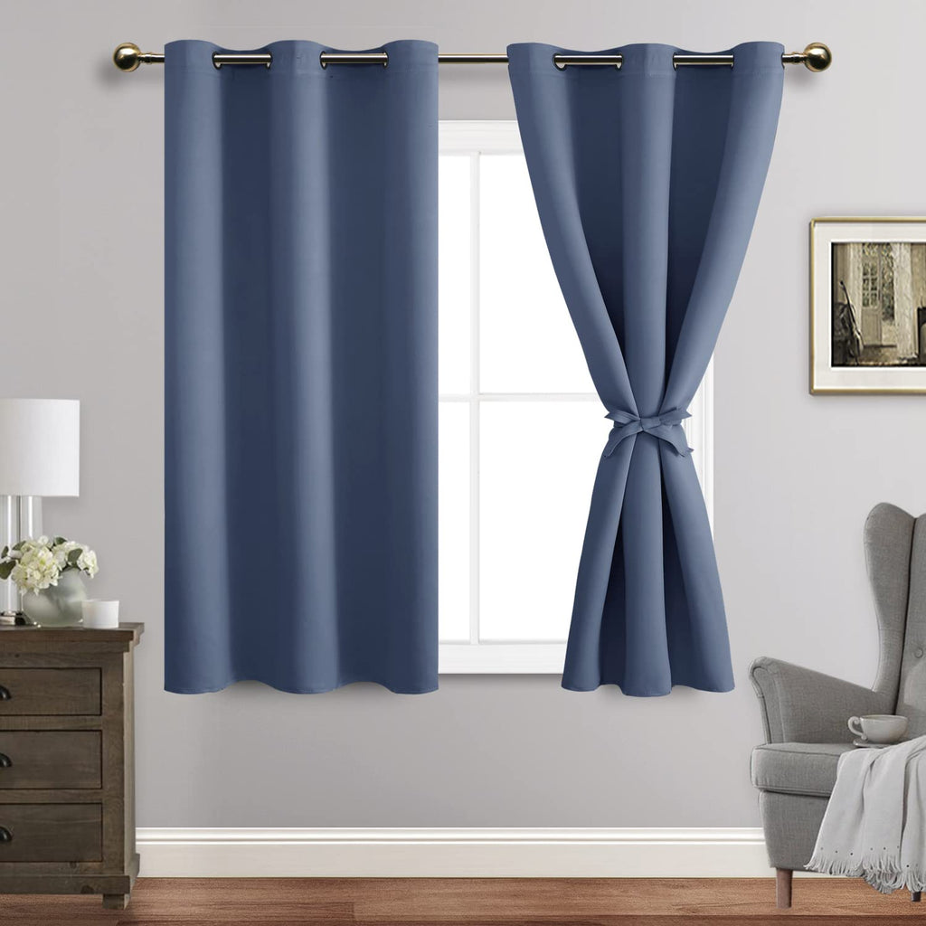 Jiuzhen Blackout Curtains With Tiebacks - Thermal Insulated, Light Blocking And Noise Reducing Grommet Curtain Drapes For Bedroom And Living Room, Set Of 2 Panels, 38 X 45 Inch Length, Dusty Blue
