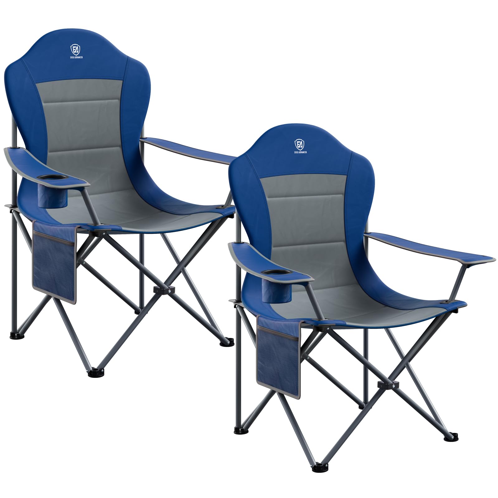 EVER ADVANCED Folding Camping Chair with High Back Padded 2 Pack Oversized Portable Lawn Chairs Lightweight Sturdy Steel Foldabl