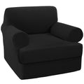 Turquoize T Cushion Chair Slipcover T Cushion Chair Covers For Living Room Stretch Sofa Couch Cover Soft Armchair Cover Washable Furniture Covers With Individual T Cushion Seat Covers (Chair, Black)