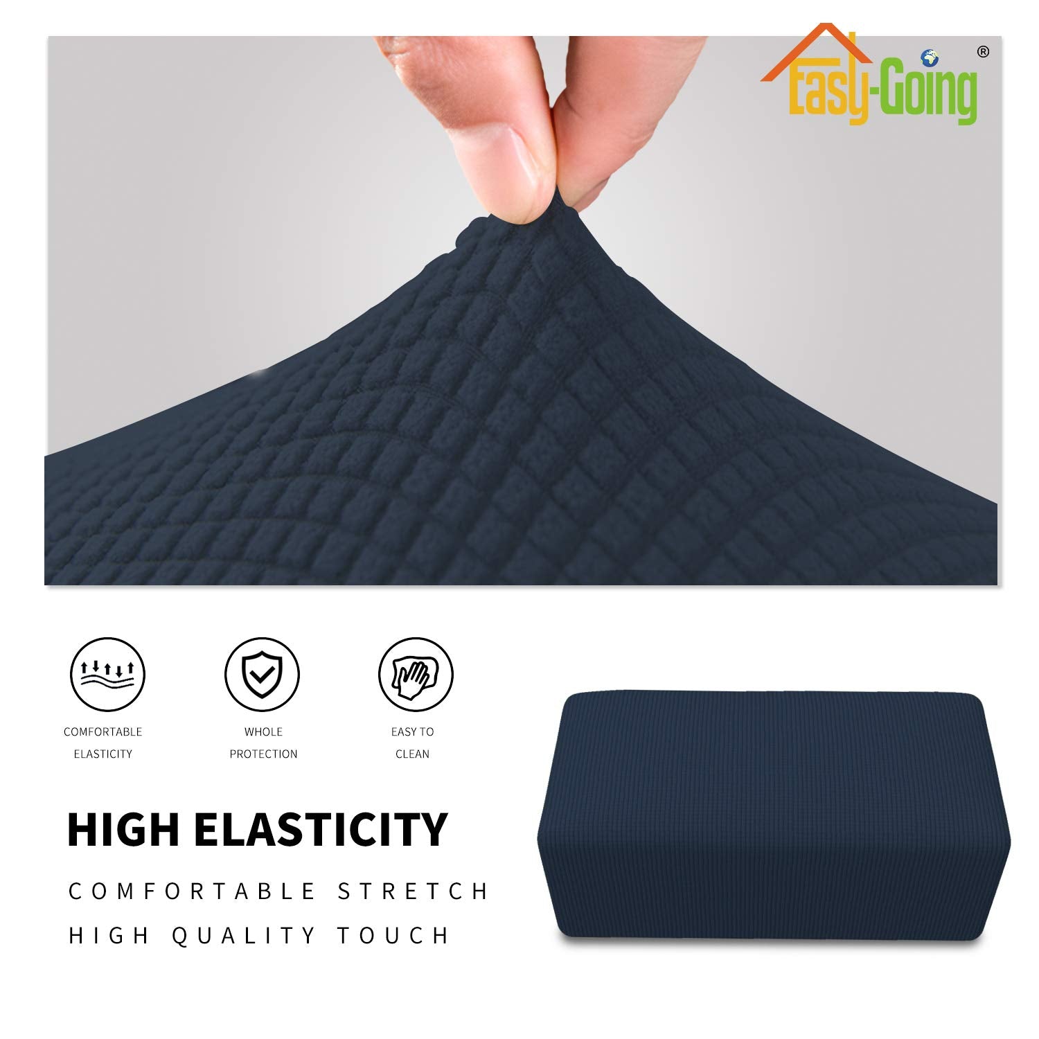 Easy-Going Stretch Ottoman Cover Folding Storage Stool Furniture Protector Soft Rectangle Slipcover With Elastic Bottom(Ottoman X-Large,Dark Blue)