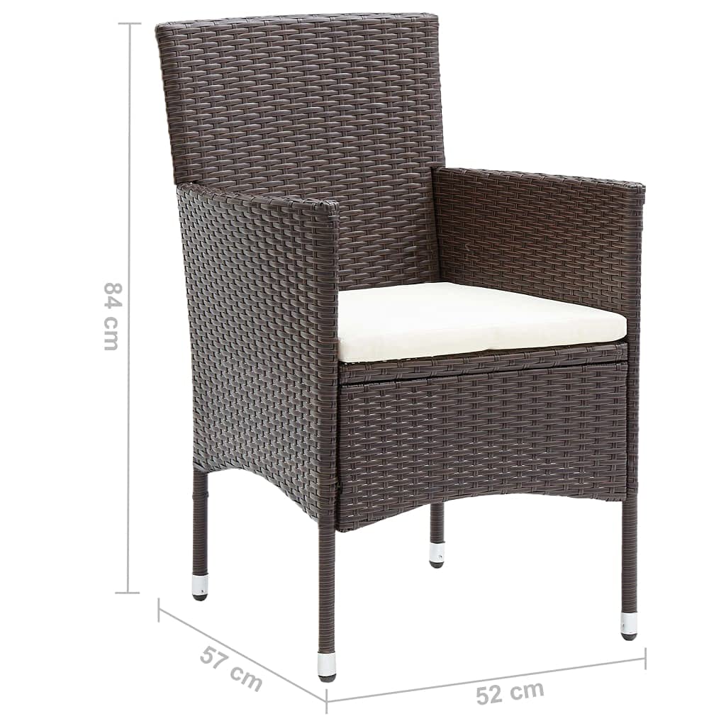 vidaXL Patio Dining Set 3 Piece Outdoor Garden Terrace Yard Patio Table and Chair Seating Seat Sitting Chair Dining Set Furniture Brown