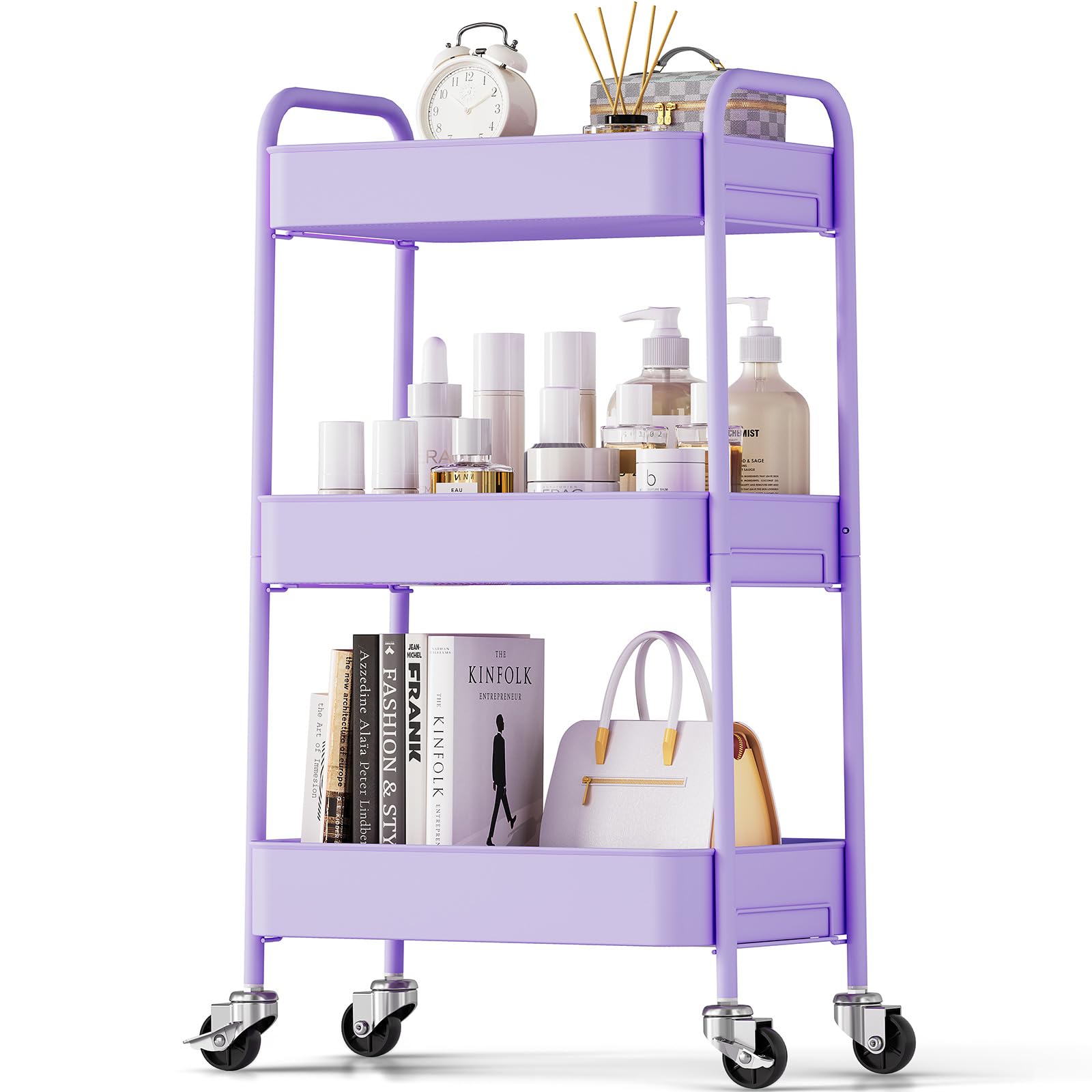 TOOLF 3-Tier Metal Rolling Cart with Wheels, Storage Utility Organizer Cart for Kitchen, Bathroom, Office, Baby Essentials & Mak