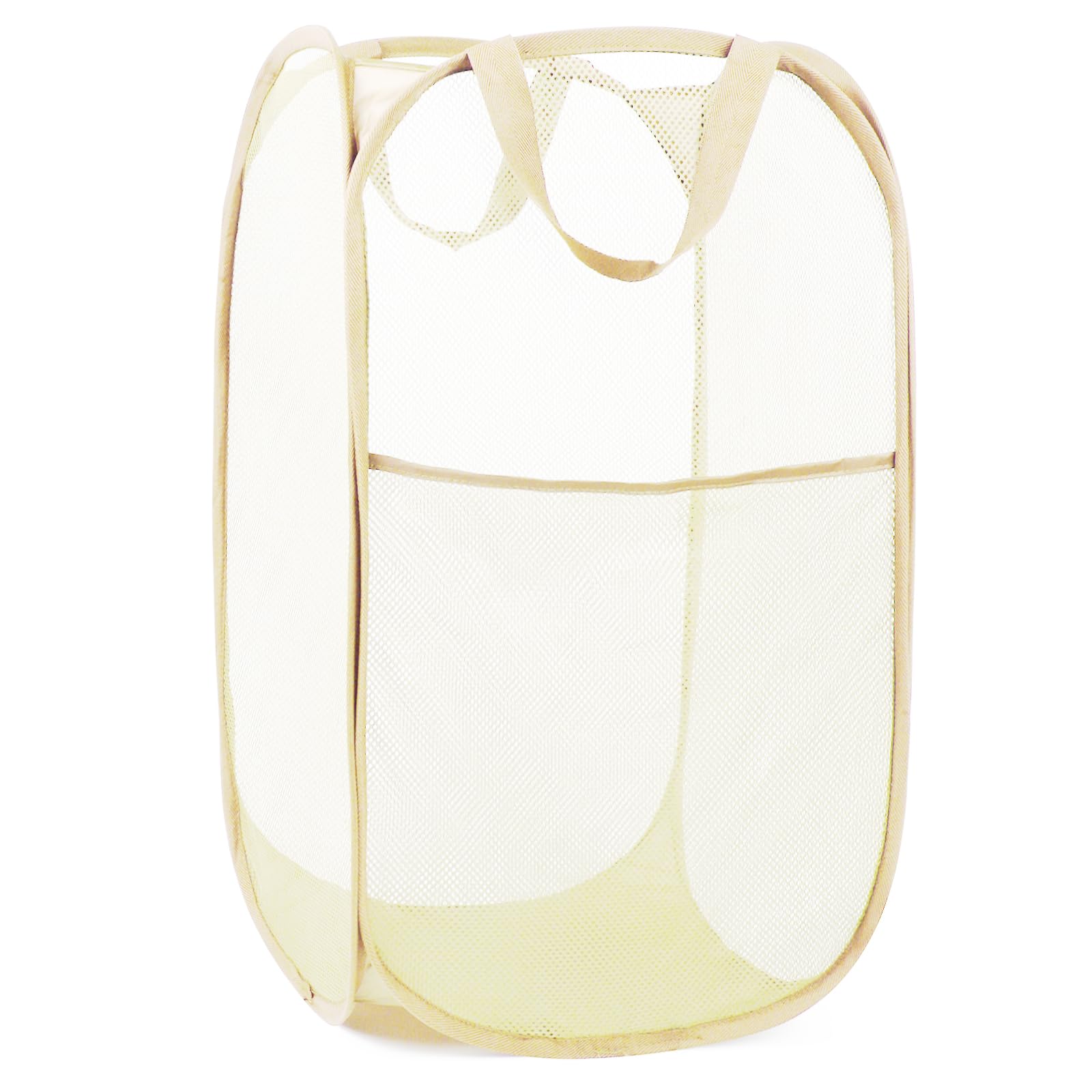 Durable Collapsible Laundry Baskets- Reinforced Mesh Pop Up Laundry Hamper with Side Pocket, Foldable Clothes Storage Hamper wit