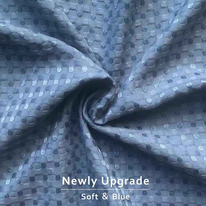 Miye Pleated Waffle Weave Bed Skirt, Tailored Dust Ruffle 12 Inch Drop Easy Fit, Machine Washable (Blue, Queen - 12'' Drop)