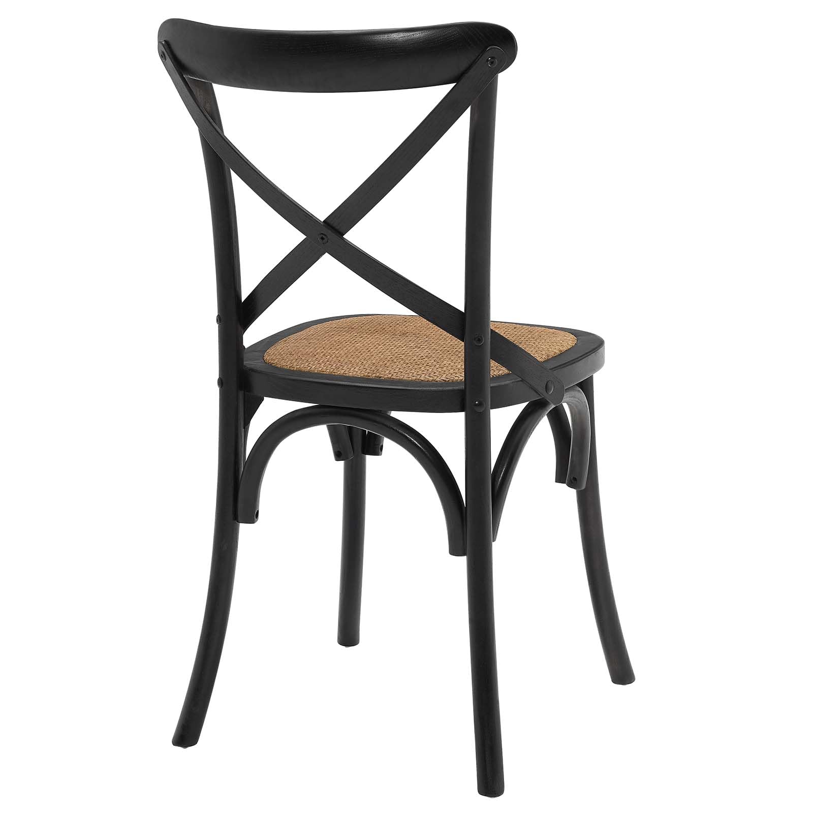 Modway Gear Rustic Modern Farmhouse Elm Wood Rattan Two Dining Chairs In Black