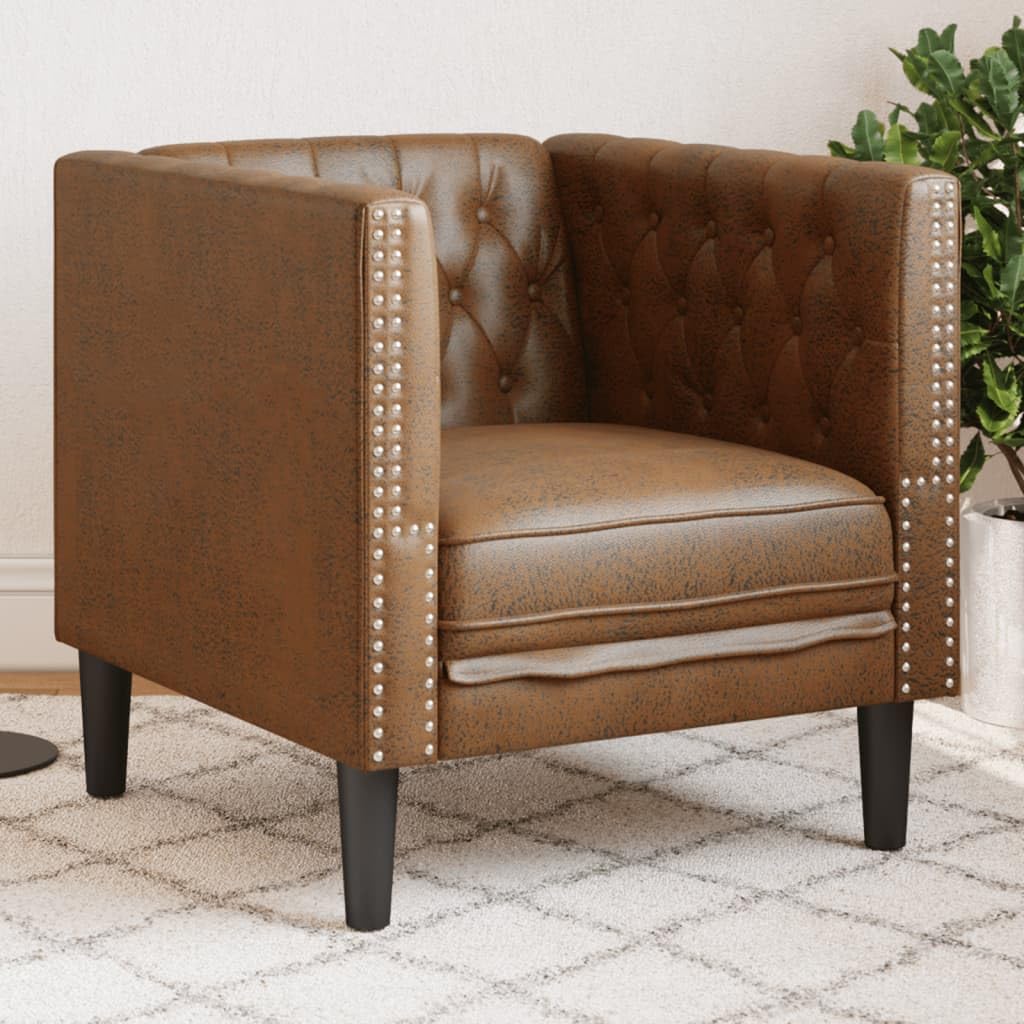 vidaXL Chesterfield Brown Faux Suede Armchair, Armchair, Relaxation Armchair, Faux Leather Armchair, Single Armchair, TV Armchair