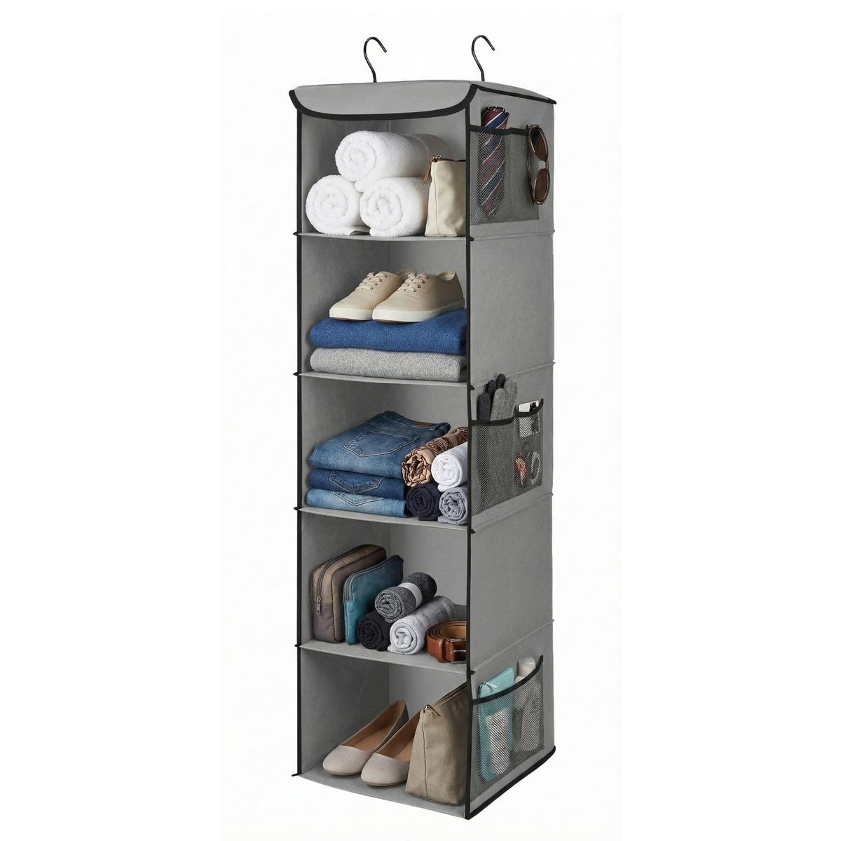 Flexzion 5Shelf Fabric Hanging Closet Organizer, 11.9Inch Wide, Brown