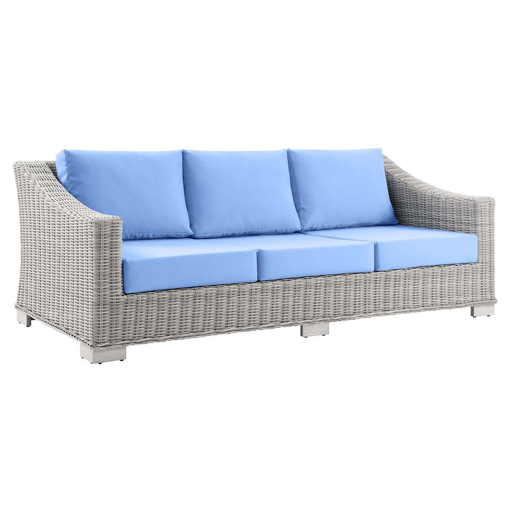 Modway Conway Outdoor Patio Wicker Rattan, Sofa, Light Gray Light Blue