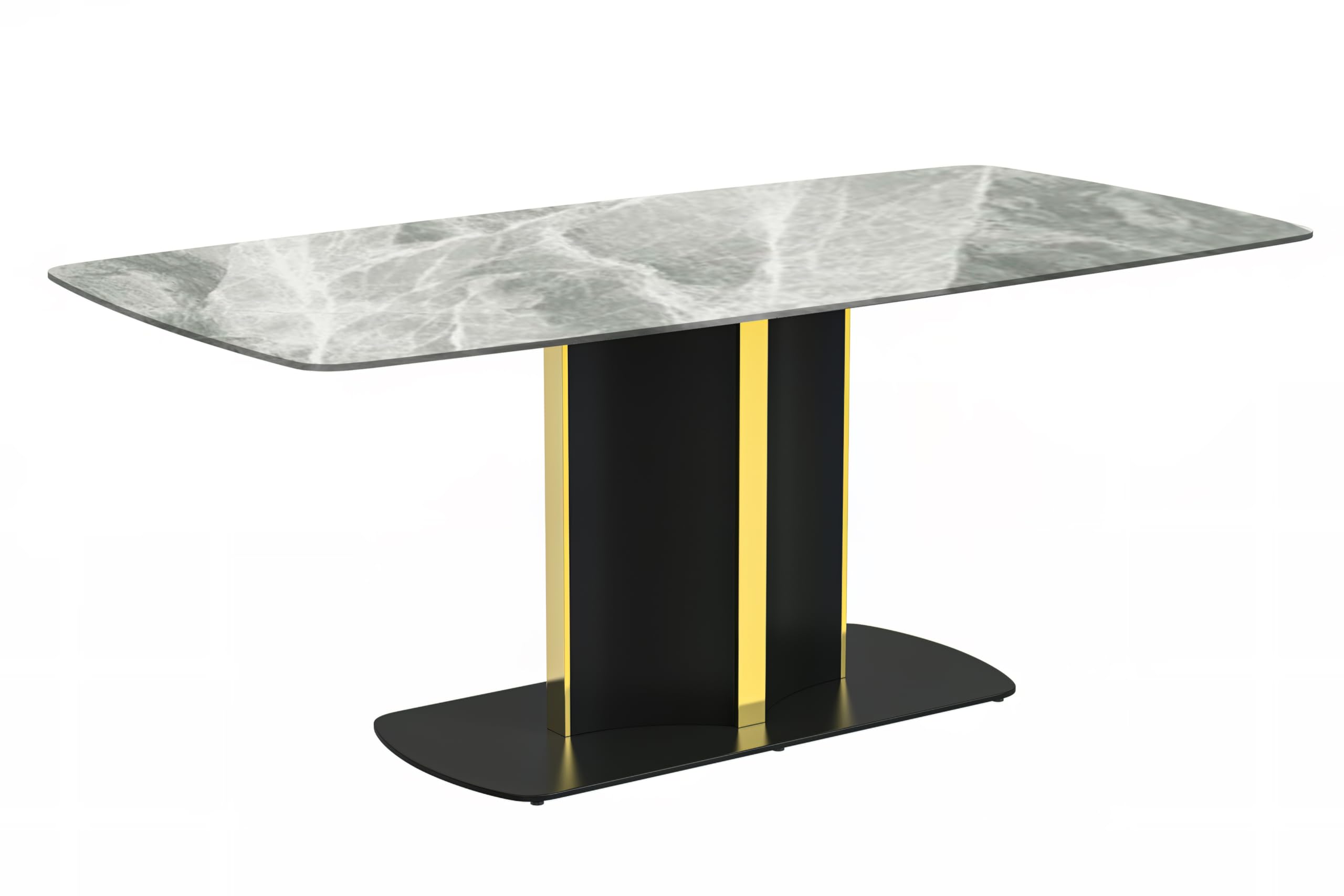 Modern Dining Table Black and Gold Base, With 55 Light Grey Sintered Stone Top