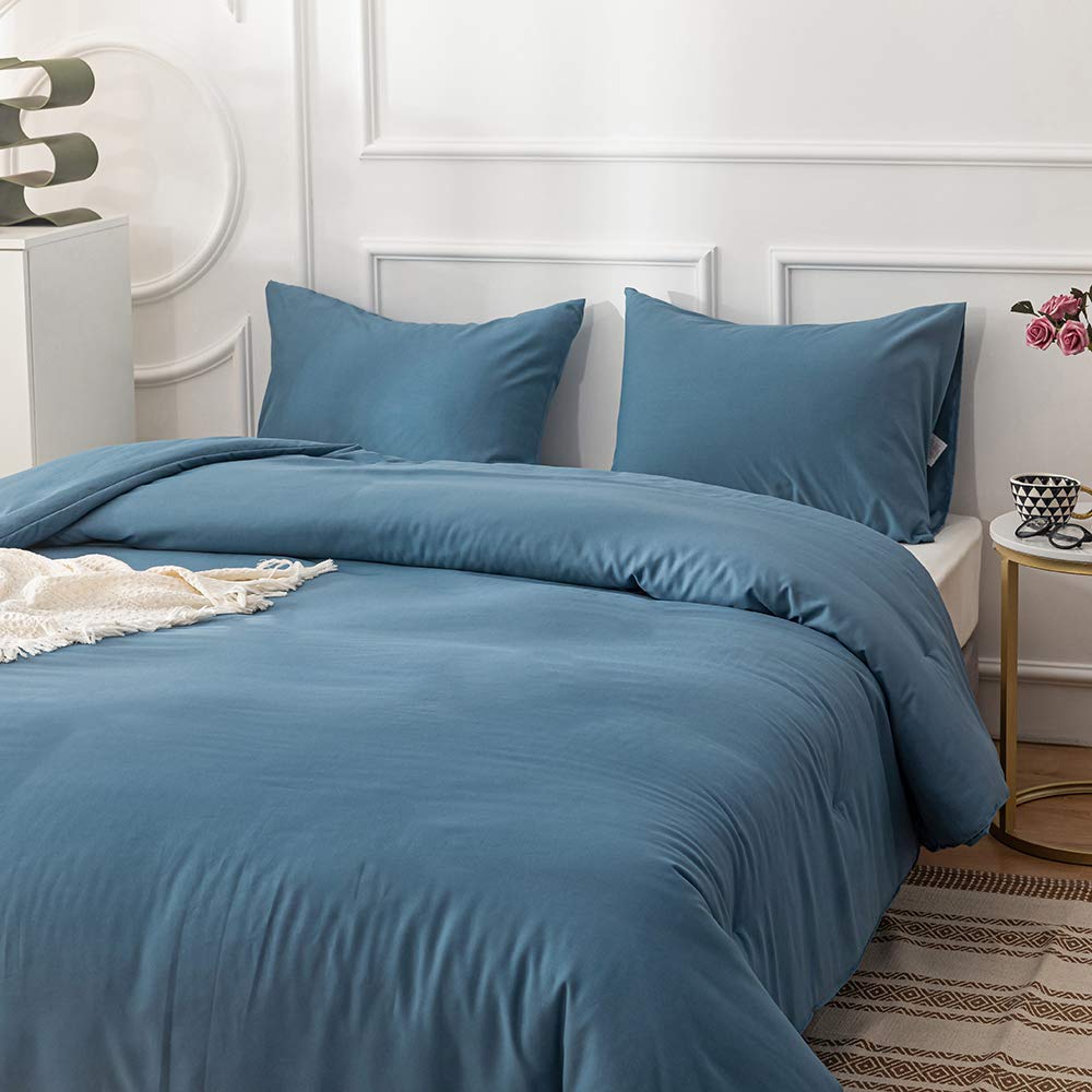 Clothknow Grayish Blue Comforter Set Full 3Pcs Dusry Blue Bedding Comforter Sets Blue Comforter Soft Lake Blue Full Size Comfort