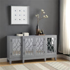 Acme Magdi Wooden Console Table with 4 Mirrored Doors in Antique Gray