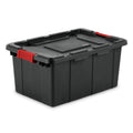 Sterilite 15 Gal Industrial Tote, Stackable Storage Bin with Latching Lid, Plastic Container with Heavy Duty Latches, Black Base
