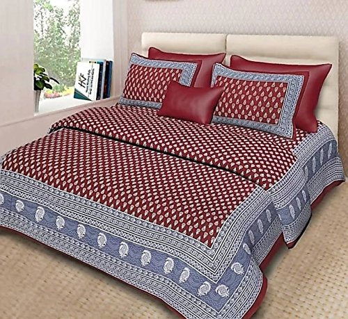 Jaipuri Style Cotton Sanganeri King Size Bedsheet with Set of 2 Pillow Cover  (90x108 Inch) (230 X 275 CM)