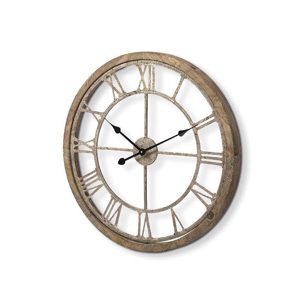 HomeRoots Wood 25' Round Large BrownFarmhouse Style Wall Clock
